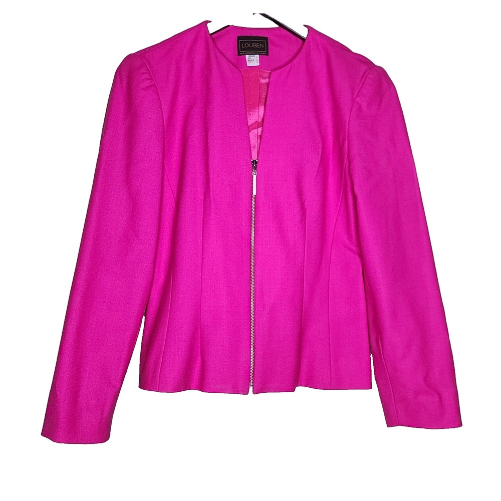 Louben Hot Pink Wool‎ Blend Zip Front Collarless Blazer Jacket Size 4 Canada